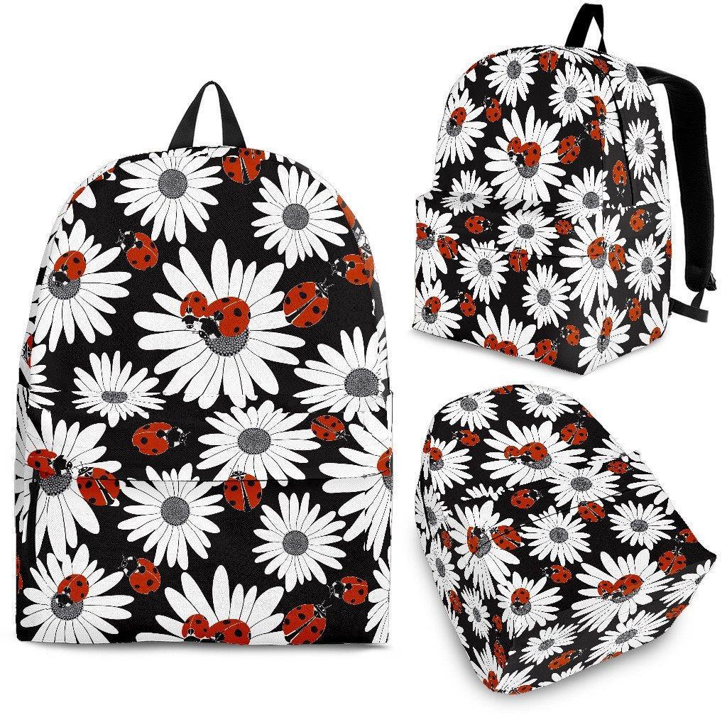 Ladybug Daisy Pattern Print Backpack-grizzshop