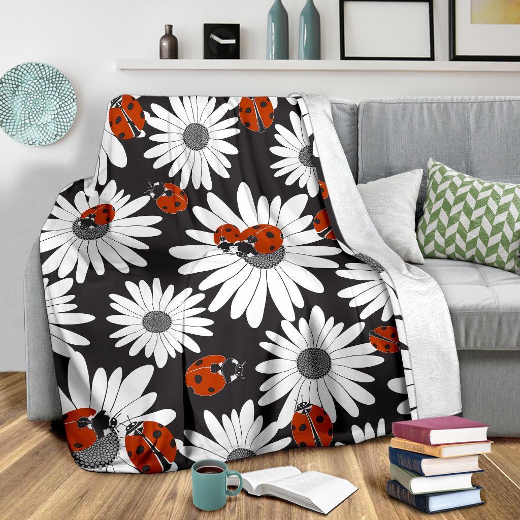 Ladybug Daisy Pattern Print Blanket-grizzshop