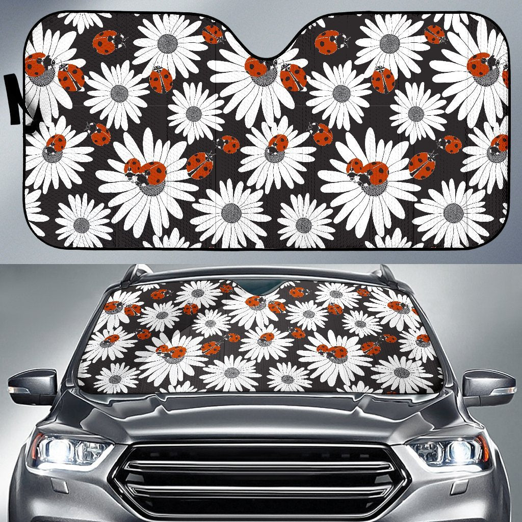 Ladybug Daisy Pattern Print Car Sun Shade-grizzshop