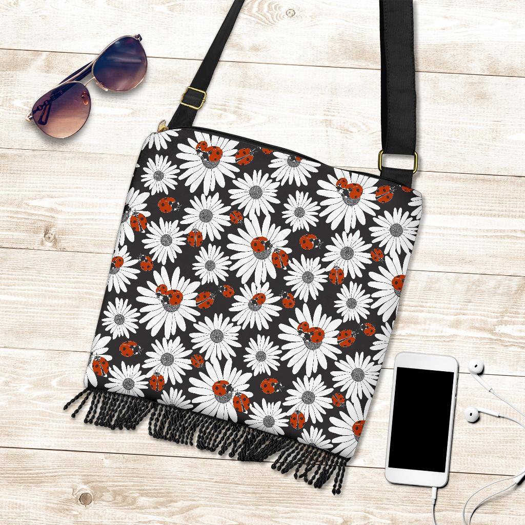 Ladybug Daisy Pattern Print Crossbody Bags-grizzshop