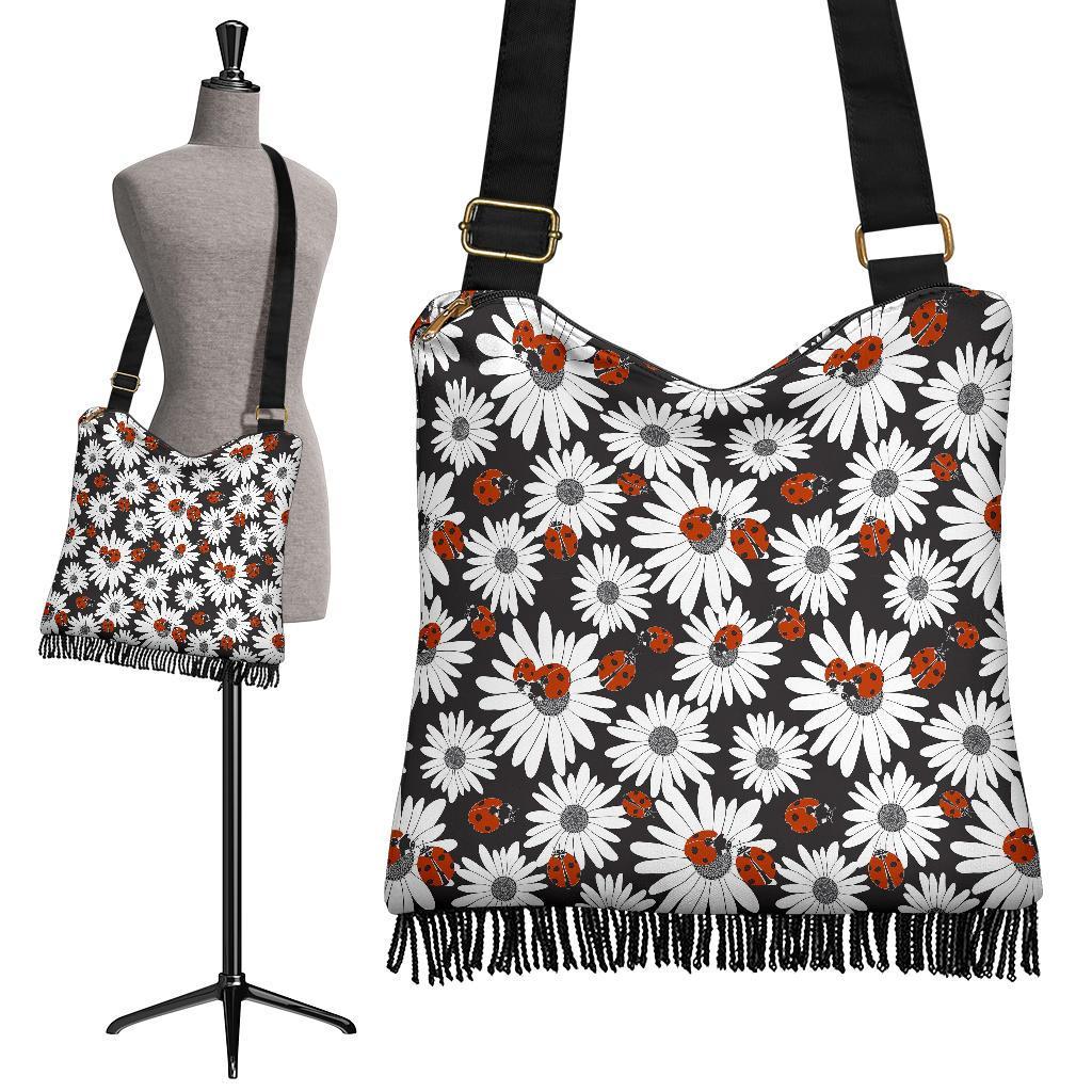 Ladybug Daisy Pattern Print Crossbody Bags-grizzshop