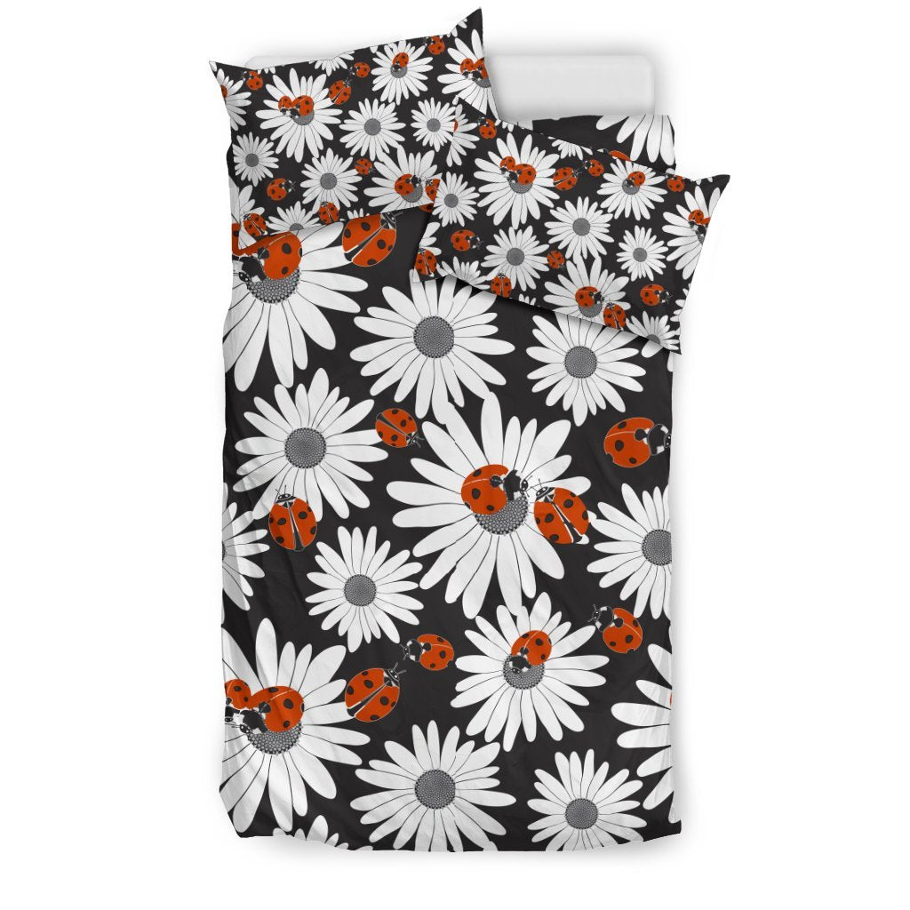 Ladybug Daisy Pattern Print Duvet Cover Bedding Set-grizzshop