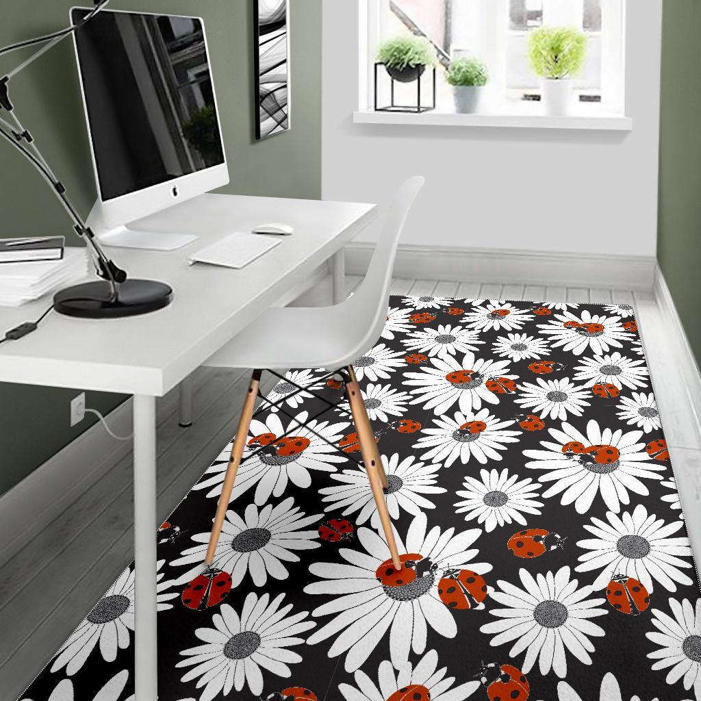 Ladybug Daisy Pattern Print Floor Mat-grizzshop