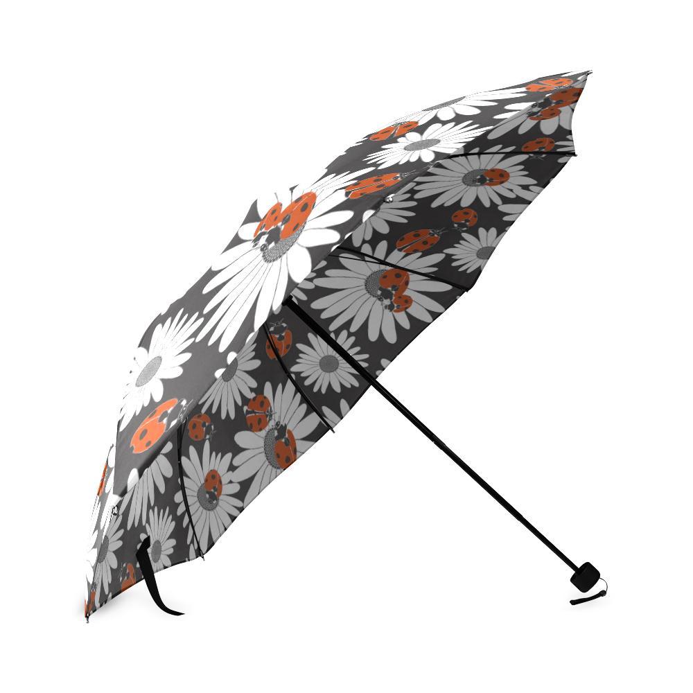 Ladybug Daisy Pattern Print Foldable Umbrella-grizzshop