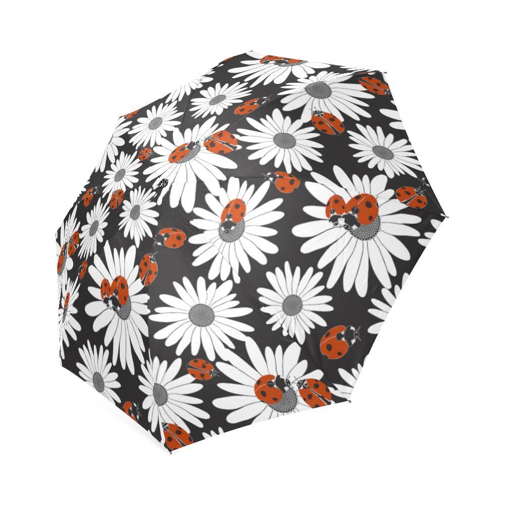 Ladybug Daisy Pattern Print Foldable Umbrella-grizzshop