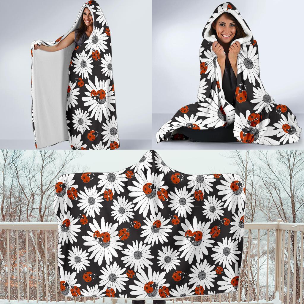 Ladybug Daisy Pattern Print Hooded Blanket-grizzshop