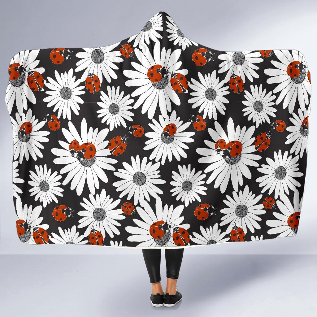 Ladybug Daisy Pattern Print Hooded Blanket-grizzshop