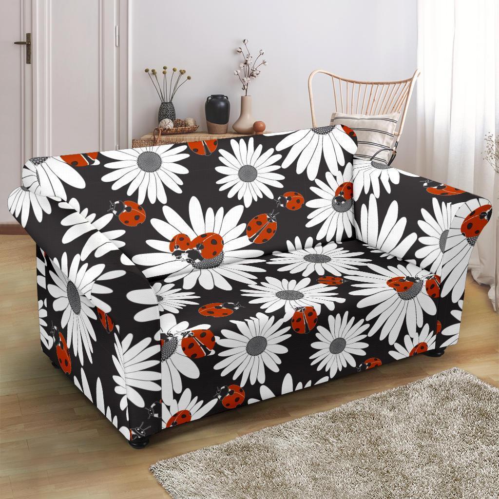 Ladybug Daisy Pattern Print Loveseat Cover-grizzshop