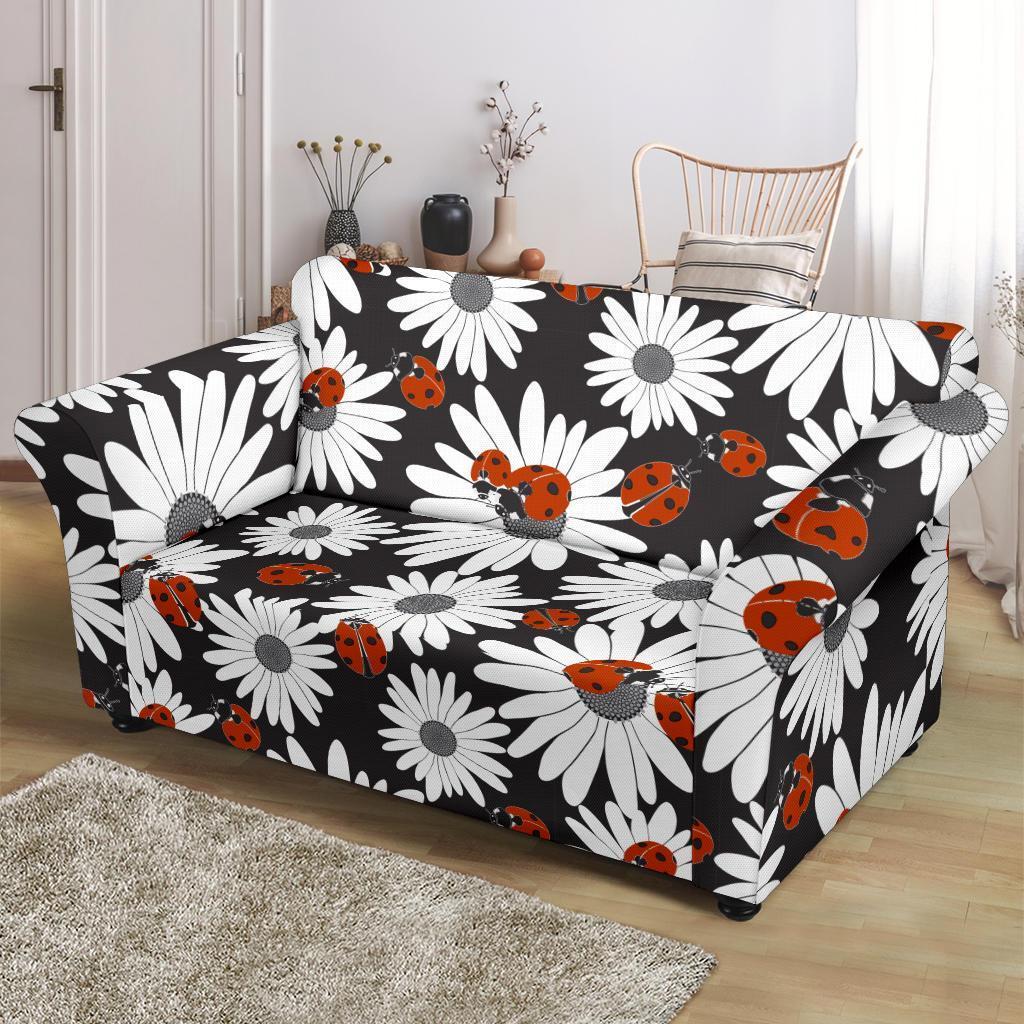 Ladybug Daisy Pattern Print Loveseat Cover-grizzshop