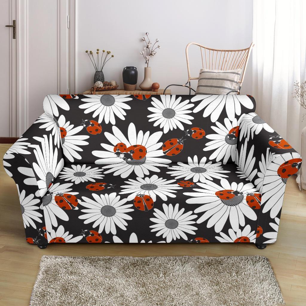 Ladybug Daisy Pattern Print Loveseat Cover-grizzshop