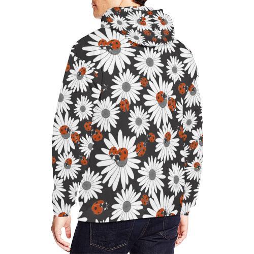 Ladybug Daisy Pattern Print Men Pullover Hoodie-grizzshop