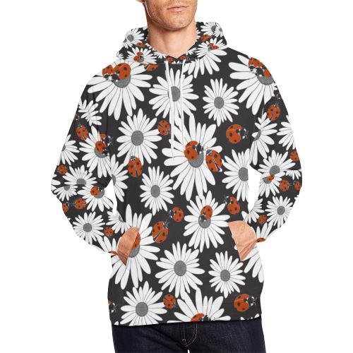 Ladybug Daisy Pattern Print Men Pullover Hoodie-grizzshop