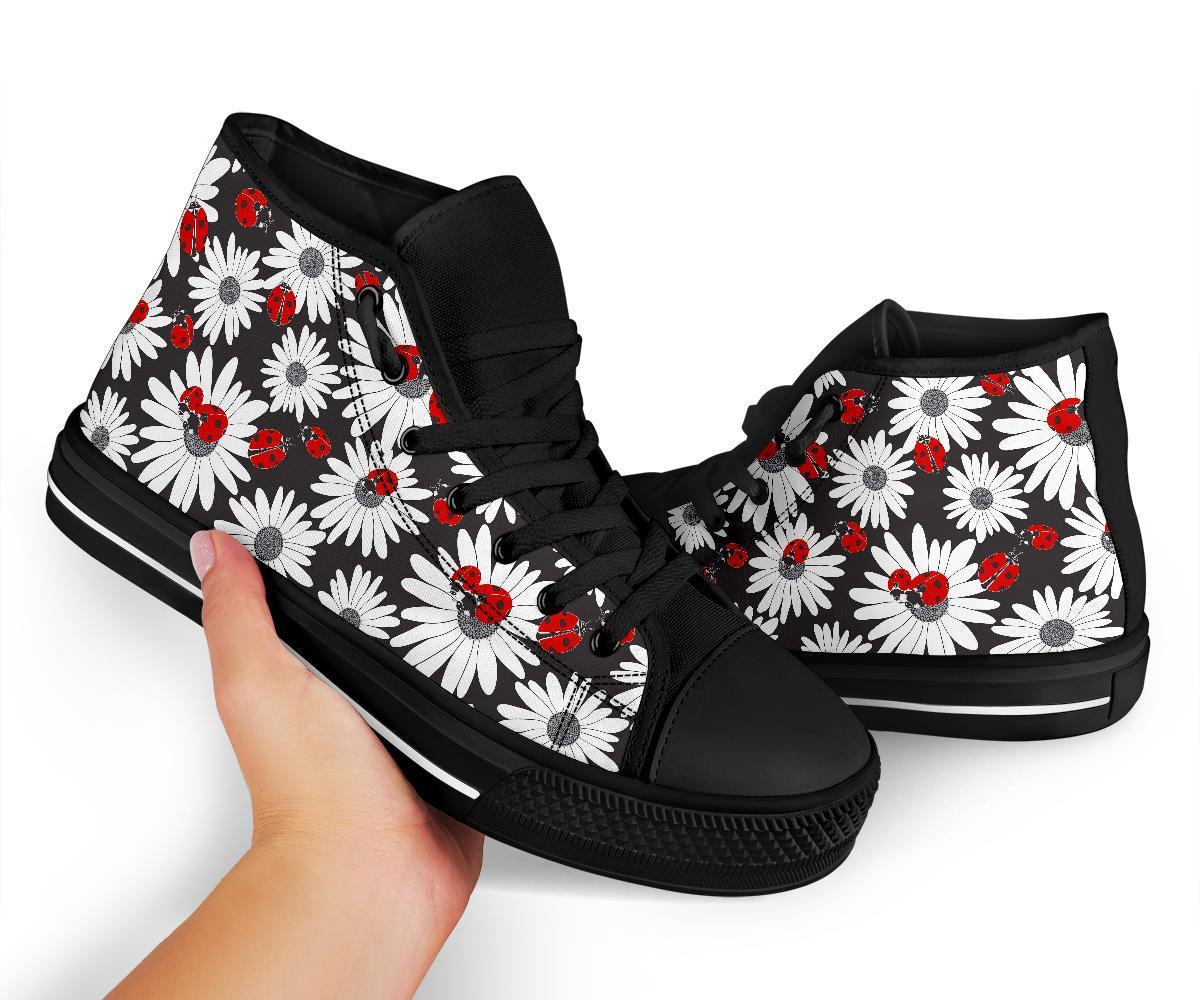 Ladybug Daisy Pattern Print Men Women's High Top Shoes-grizzshop