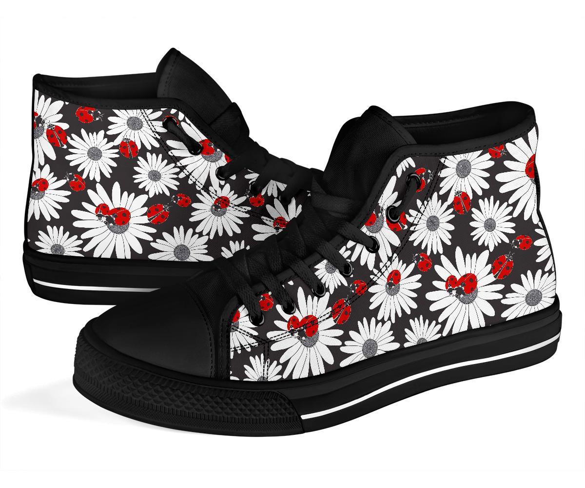 Ladybug Daisy Pattern Print Men Women's High Top Shoes-grizzshop