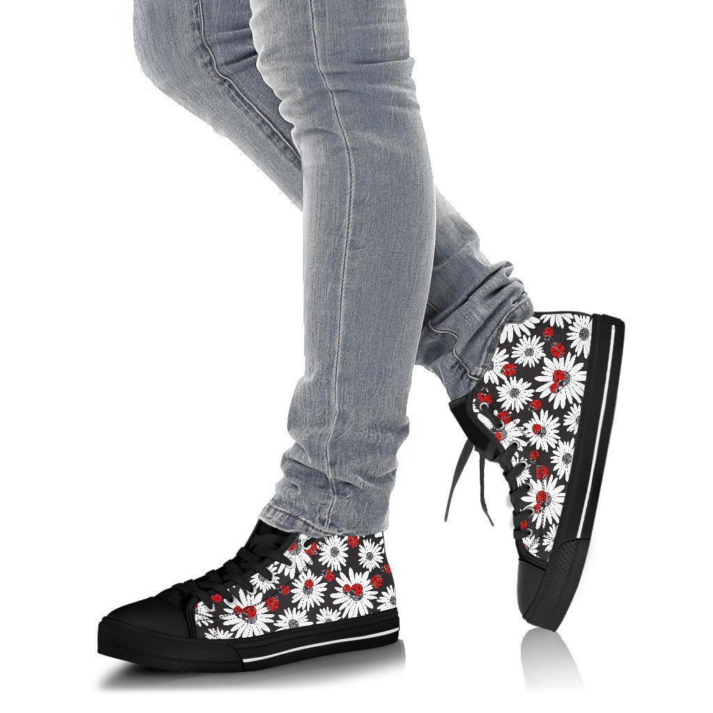 Ladybug Daisy Pattern Print Men Women's High Top Shoes-grizzshop