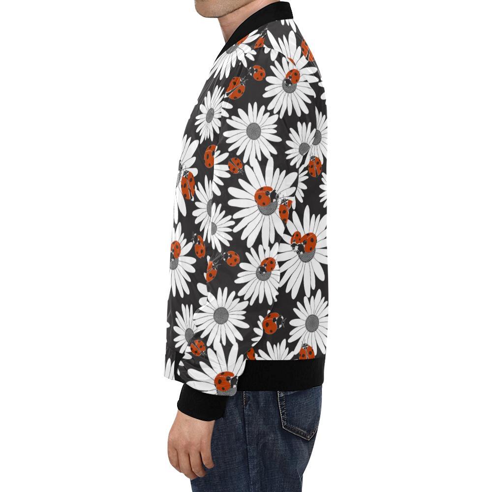 Ladybug Daisy Pattern Print Men's Bomber Jacket-grizzshop