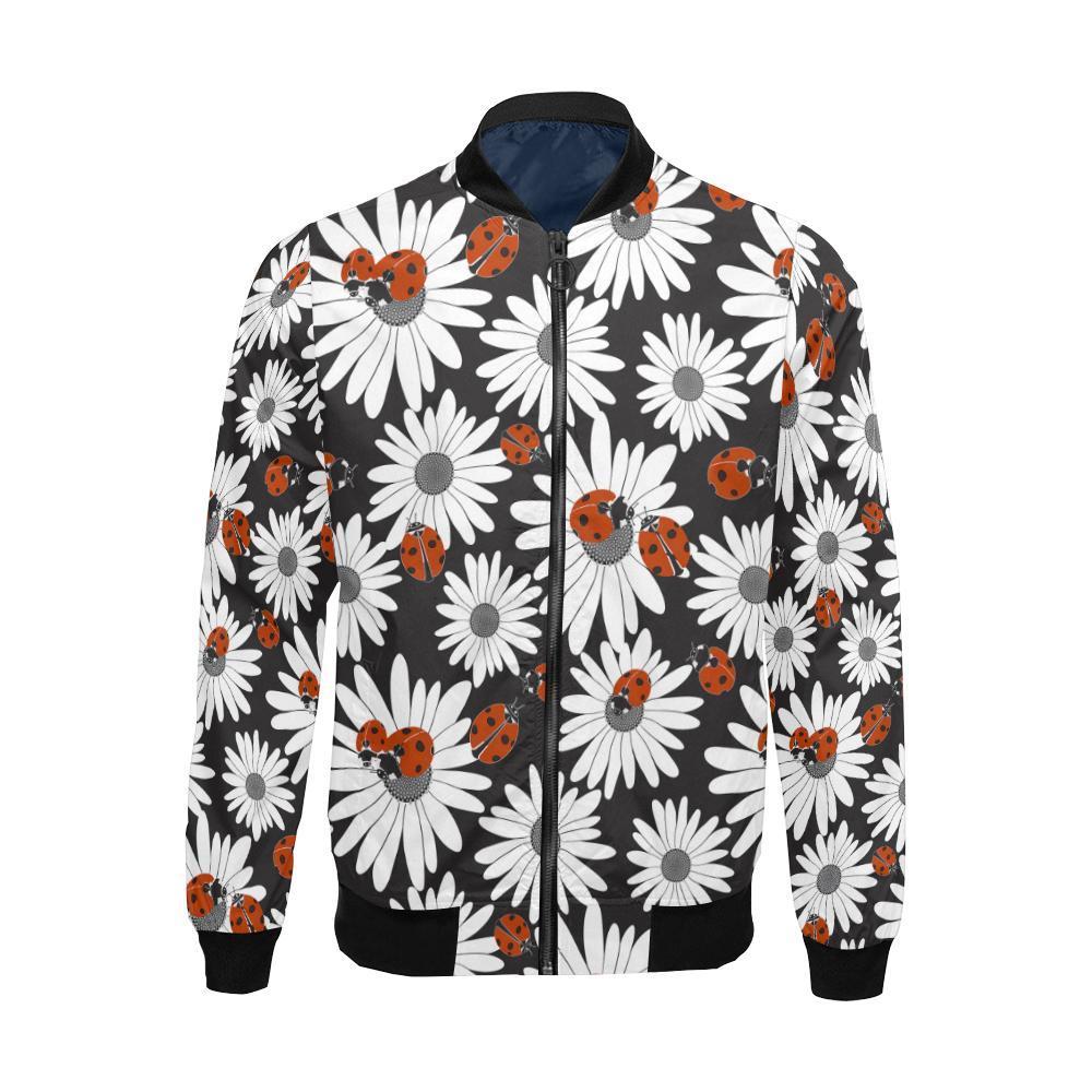 Ladybug Daisy Pattern Print Men's Bomber Jacket-grizzshop