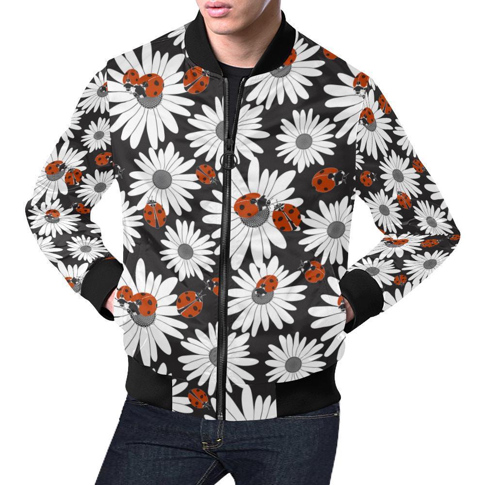 Ladybug Daisy Pattern Print Men's Bomber Jacket-grizzshop