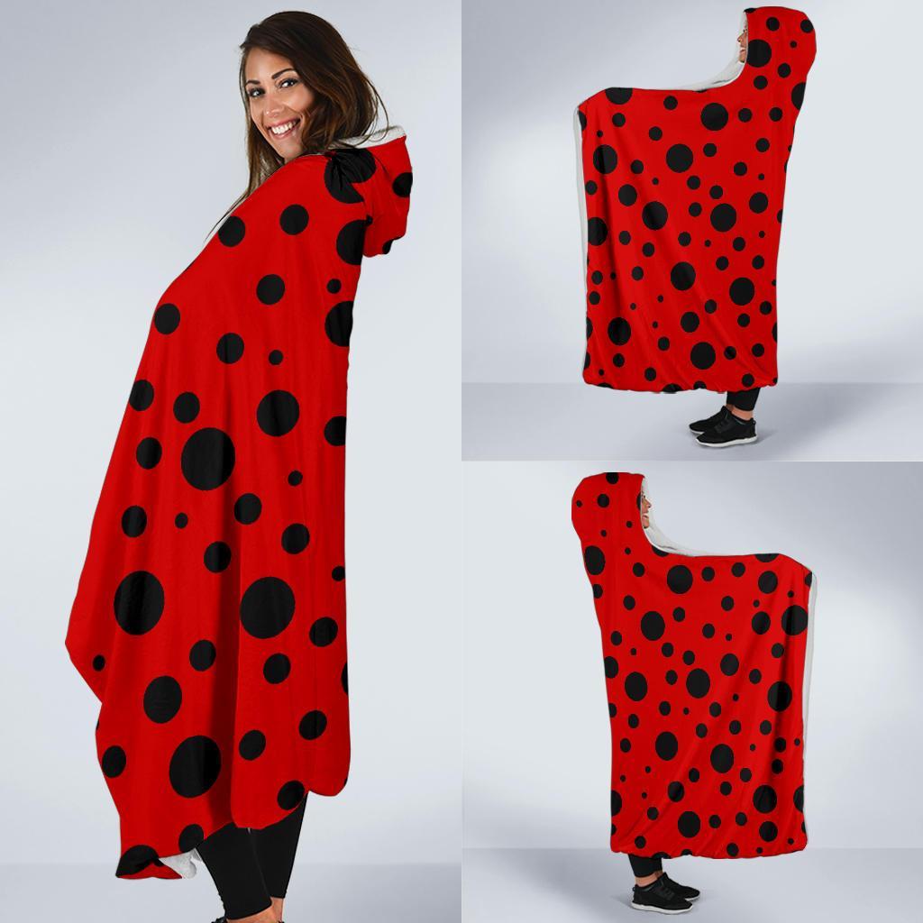 Ladybug Pattern Print Hooded Blanket-grizzshop