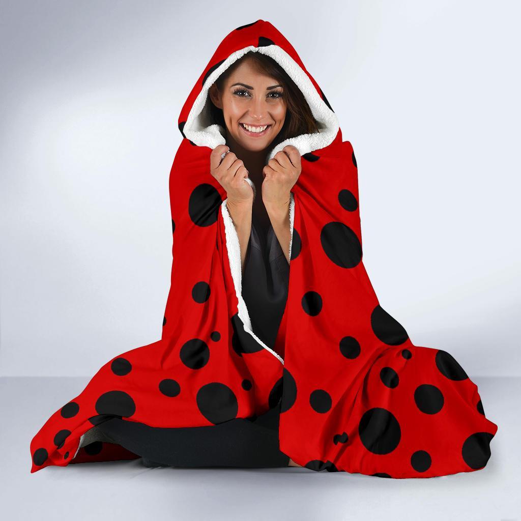 Ladybug Pattern Print Hooded Blanket-grizzshop