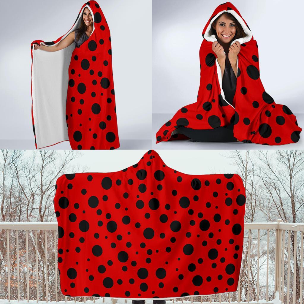 Ladybug Pattern Print Hooded Blanket-grizzshop