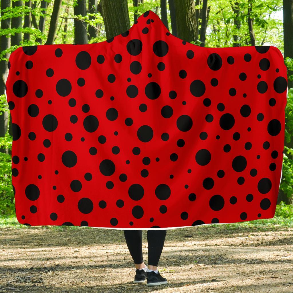 Ladybug Pattern Print Hooded Blanket-grizzshop
