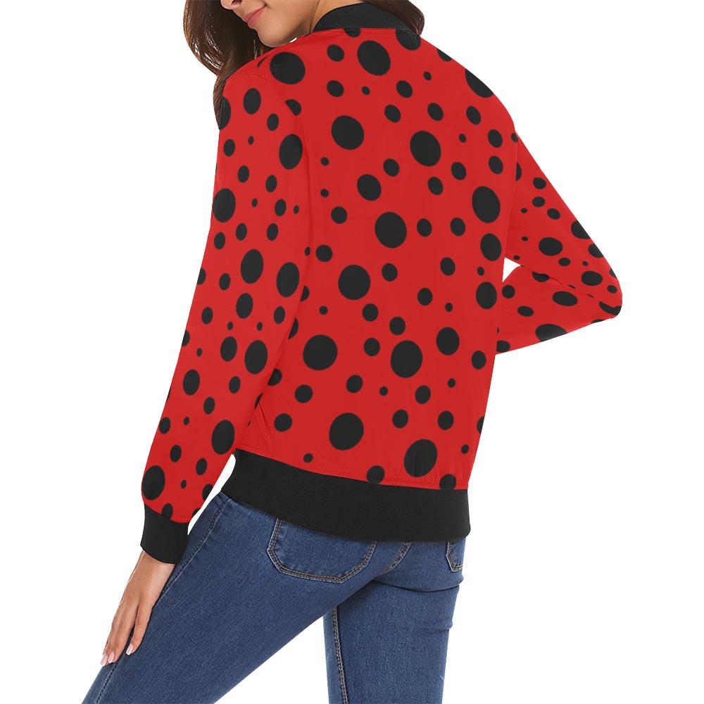 Ladybug Pattern Print Women Casual Bomber Jacket-grizzshop
