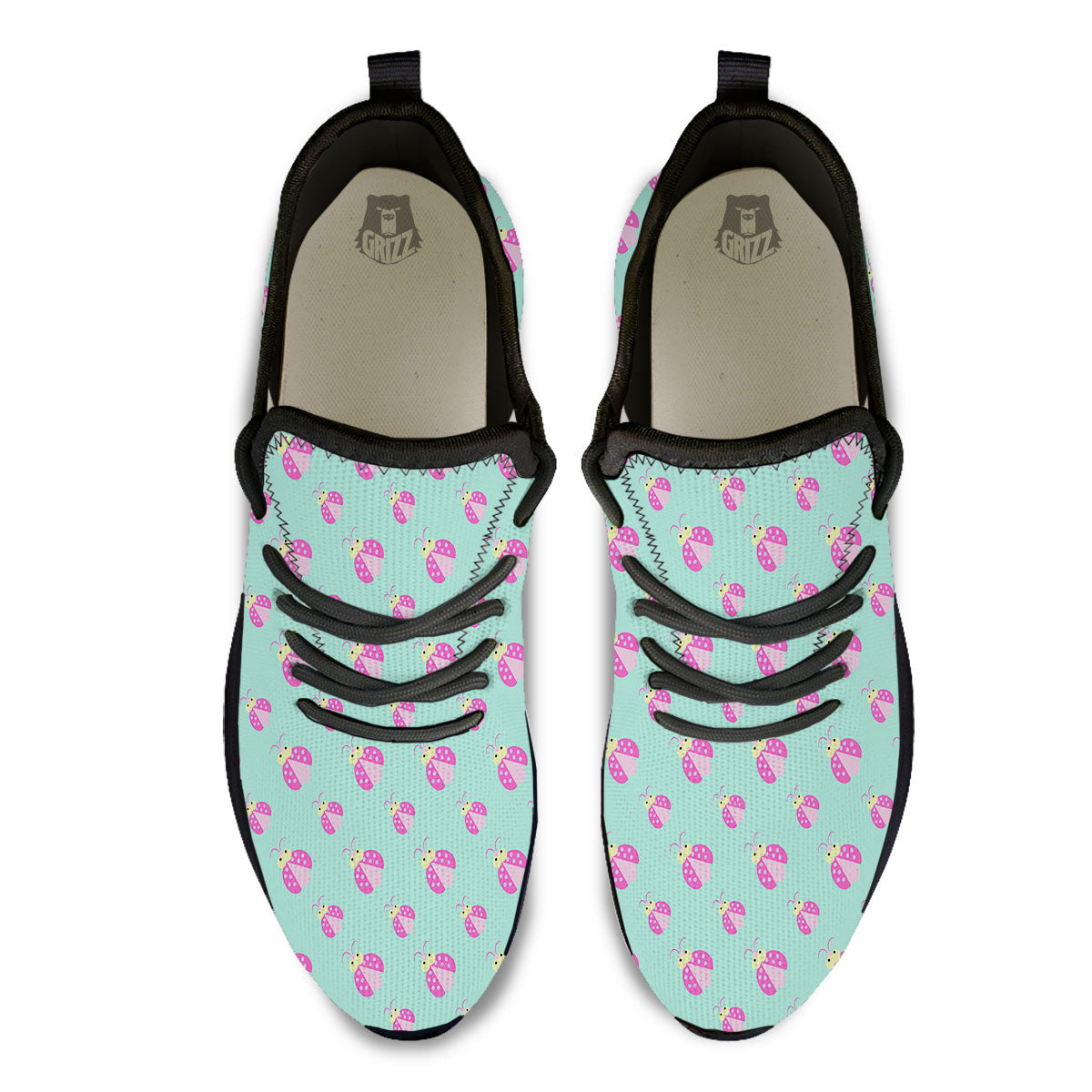Ladybug Pink Print Pattern Black Athletic Shoes-grizzshop