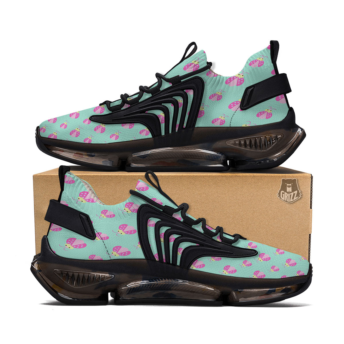 Ladybug Pink Print Pattern Black Gym Shoes-grizzshop