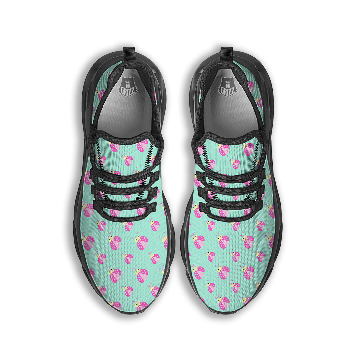 Ladybug Pink Print Pattern Black Running Shoes-grizzshop