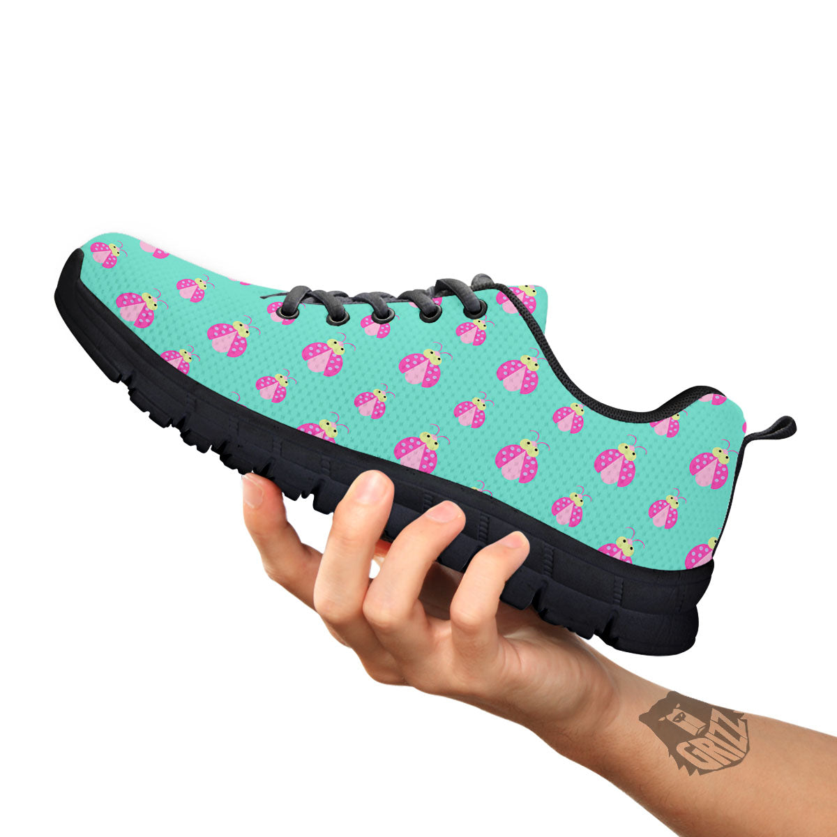 Ladybug Pink Print Pattern Black Sneaker-grizzshop