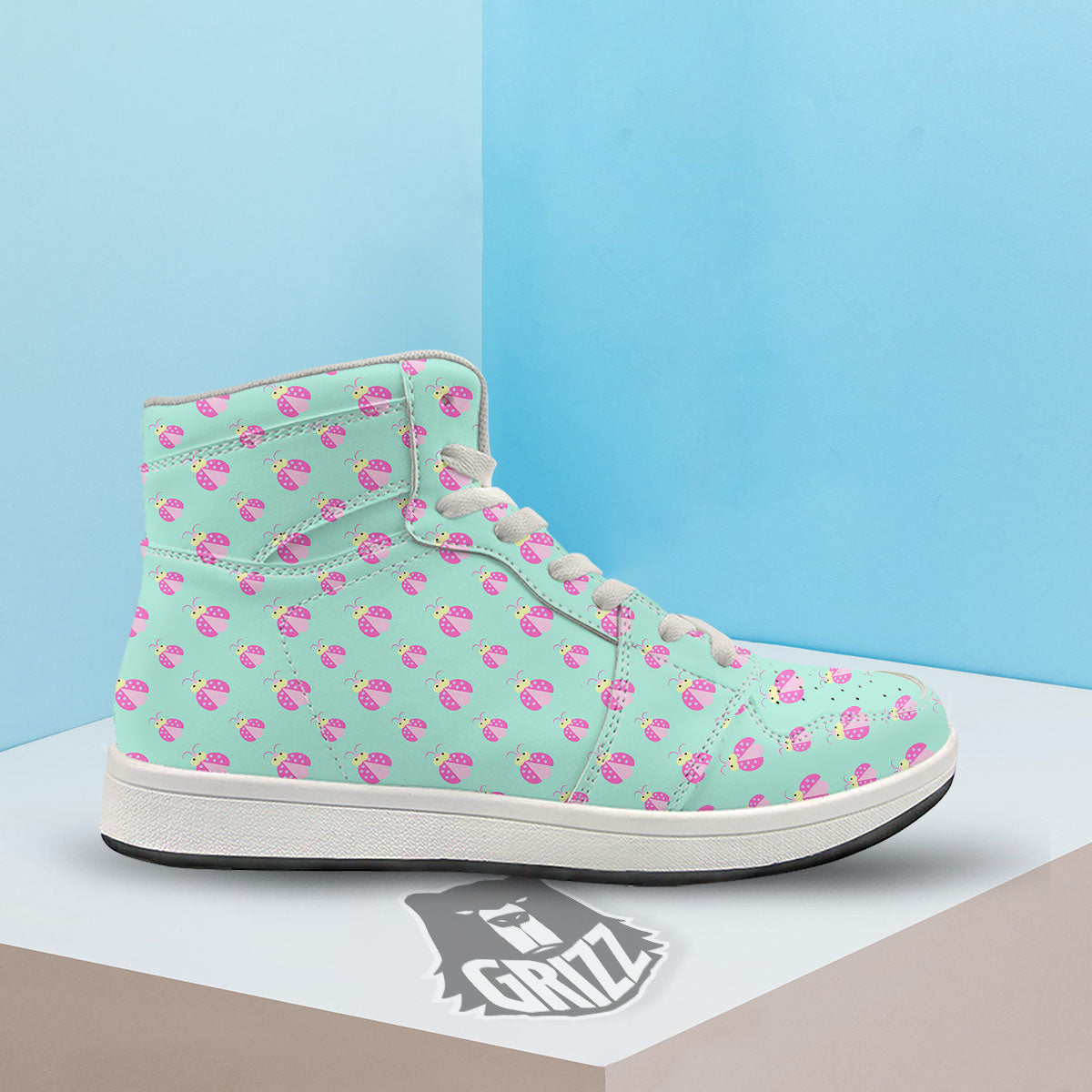 Ladybug Pink Print Pattern High Top Sneakers-grizzshop
