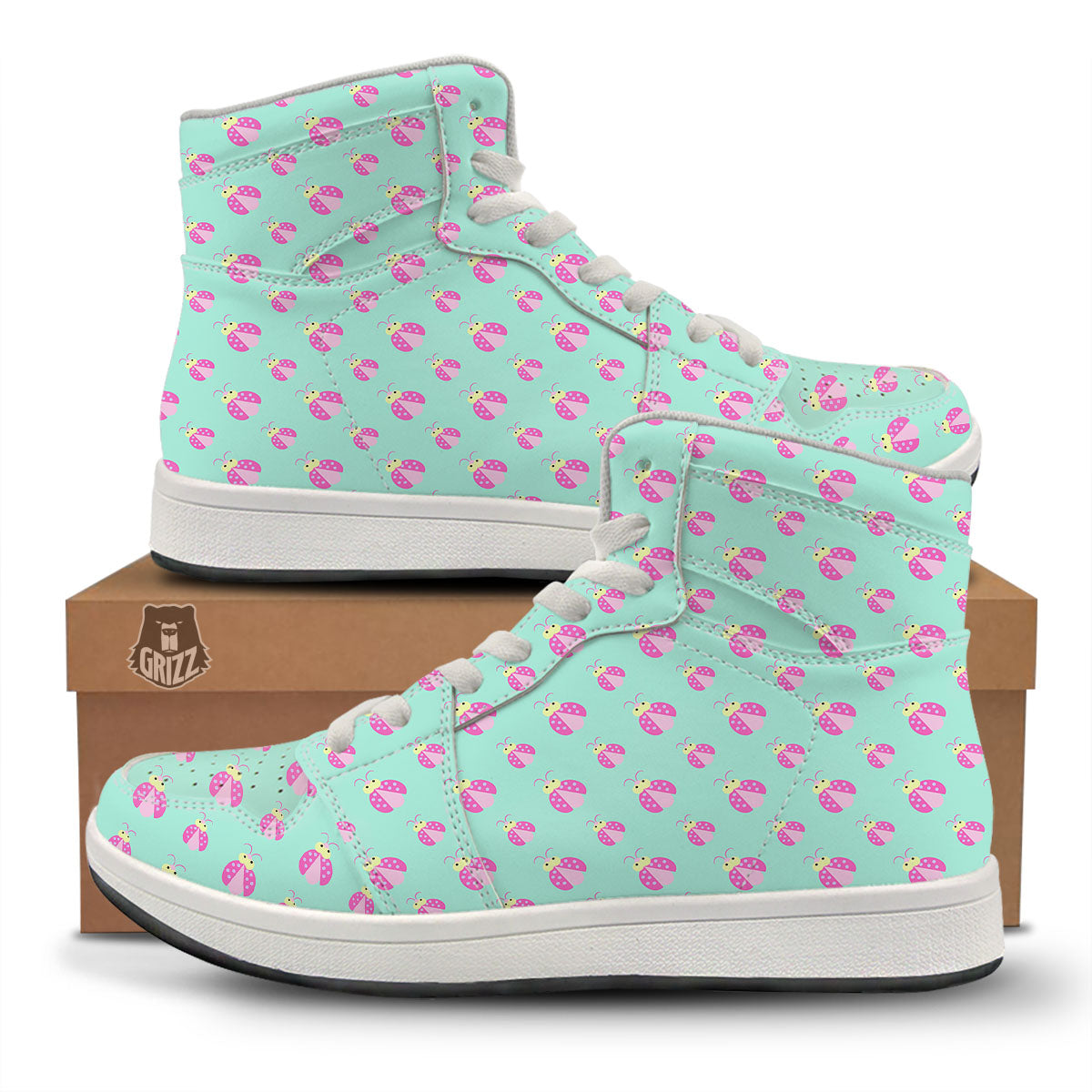 Ladybug Pink Print Pattern High Top Sneakers-grizzshop