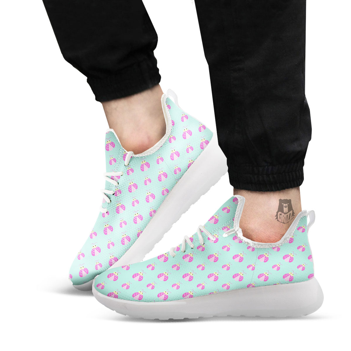 Ladybug Pink Print Pattern White Athletic Shoes-grizzshop