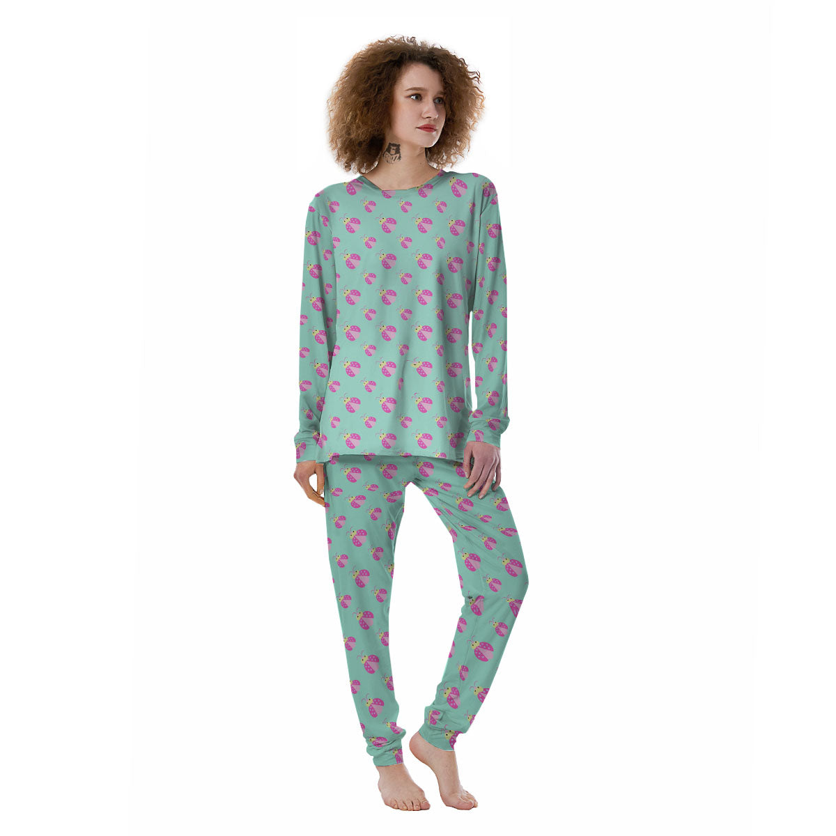 Ladybug Pink Print Pattern Women's Pajamas-grizzshop