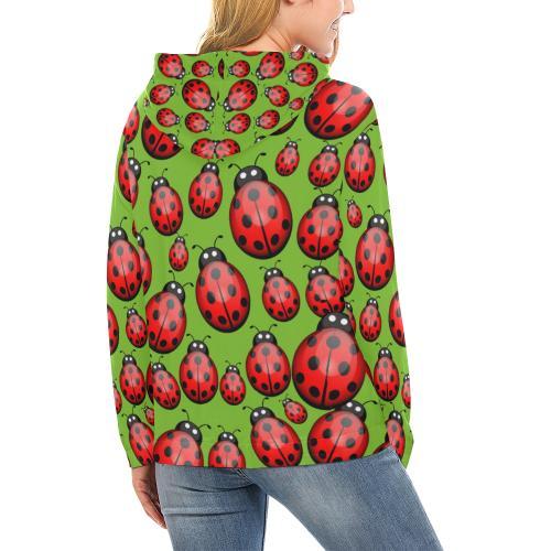 Ladybug Print Pattern Women Pullover Hoodie-grizzshop