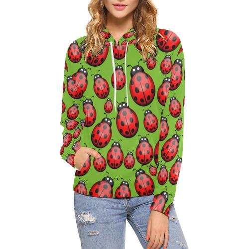 Ladybug Print Pattern Women Pullover Hoodie-grizzshop