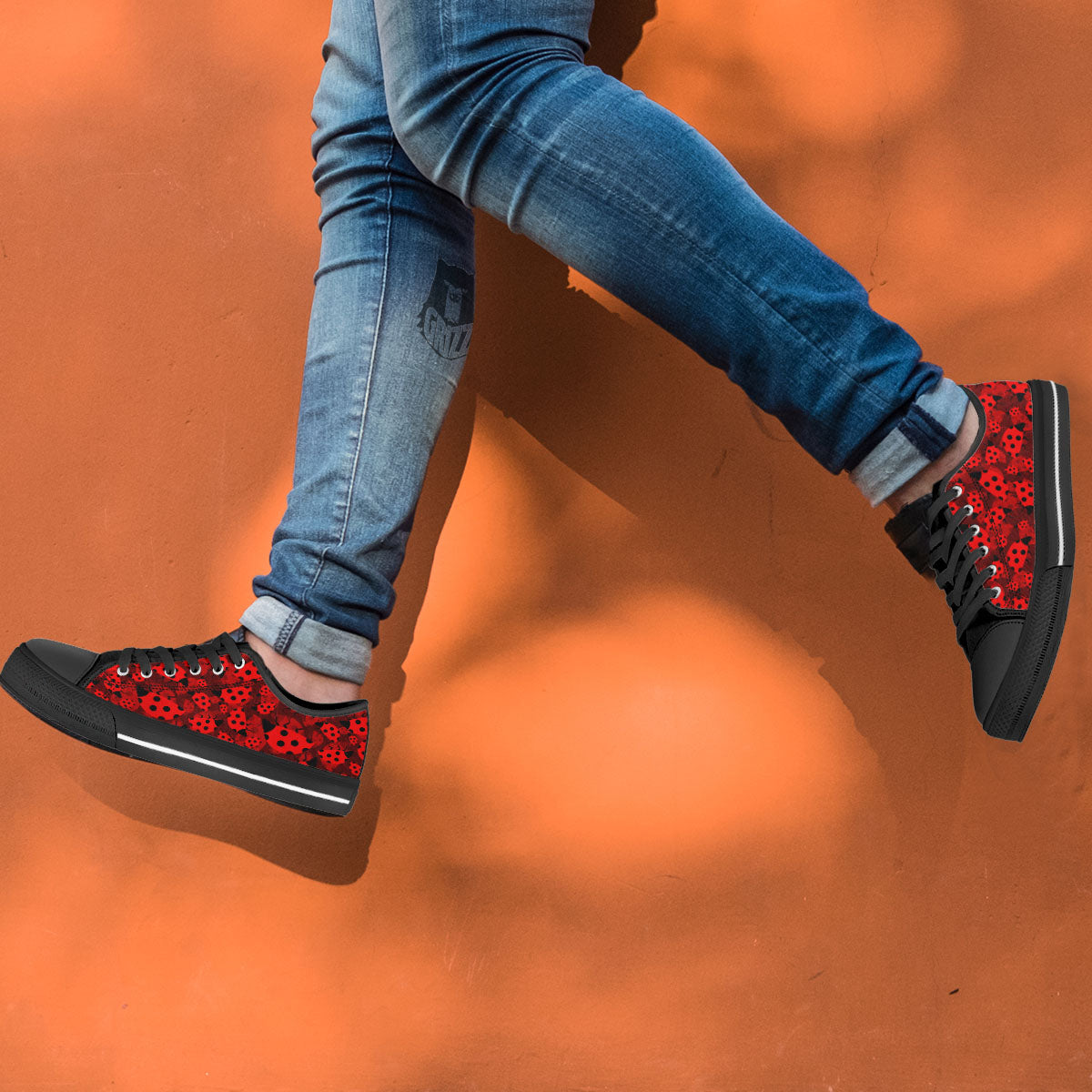 Ladybug Red Print Pattern Black Low Top Shoes-grizzshop