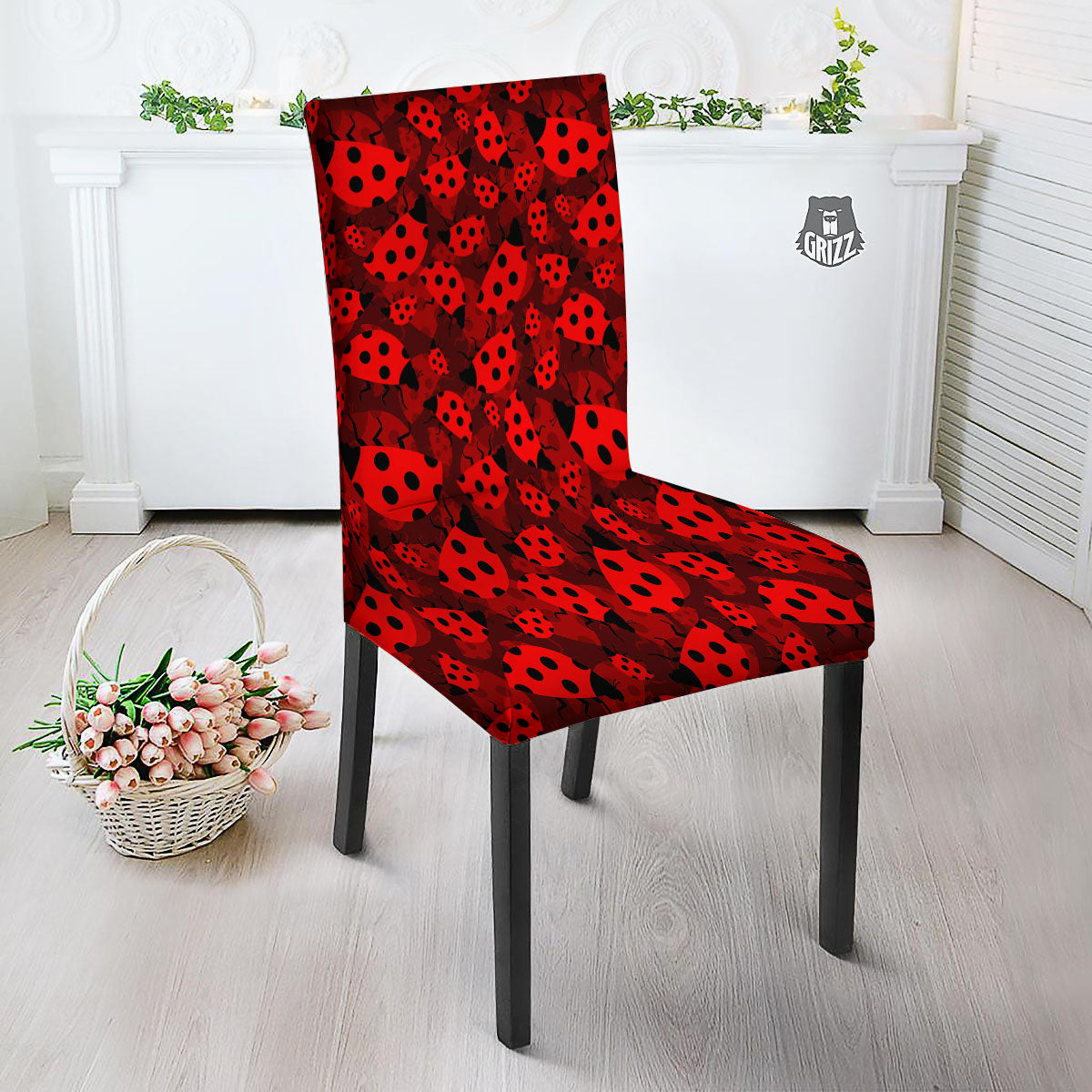 Ladybug Red Print Pattern Dining Chair Slipcover-grizzshop