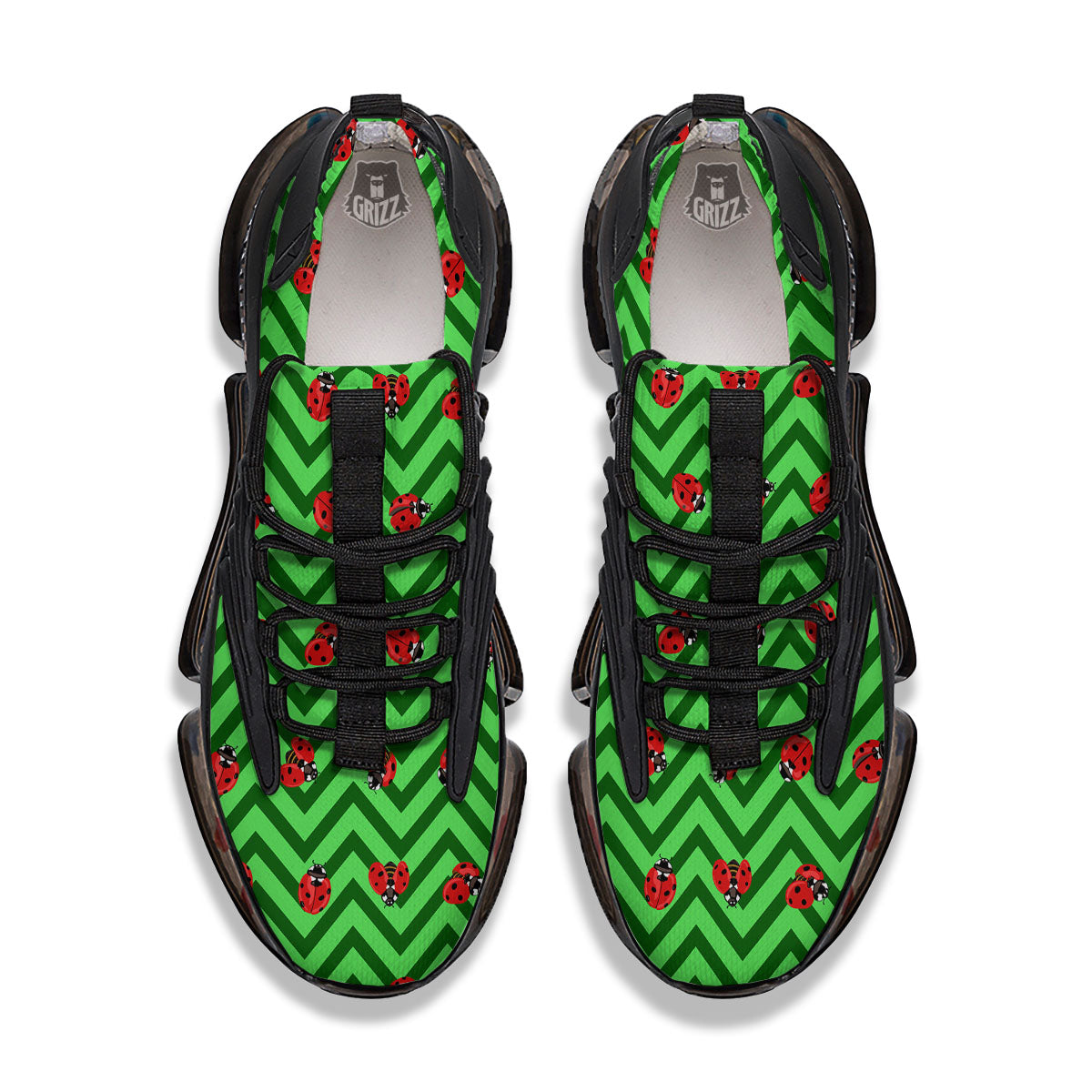 Ladybug Zigzag Green Pattern Black Gym Shoes-grizzshop