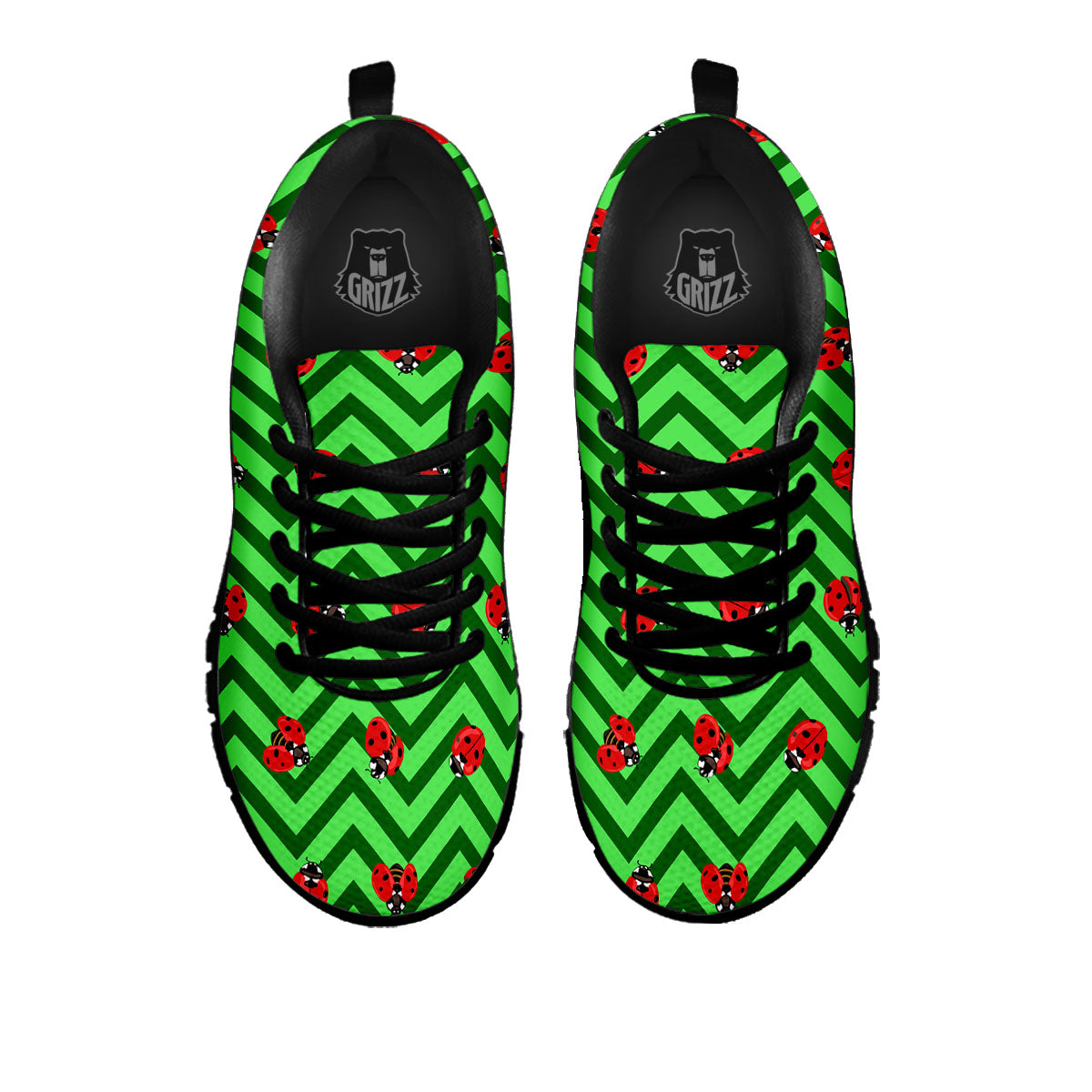 Ladybug Zigzag Green Pattern Black Sneaker-grizzshop