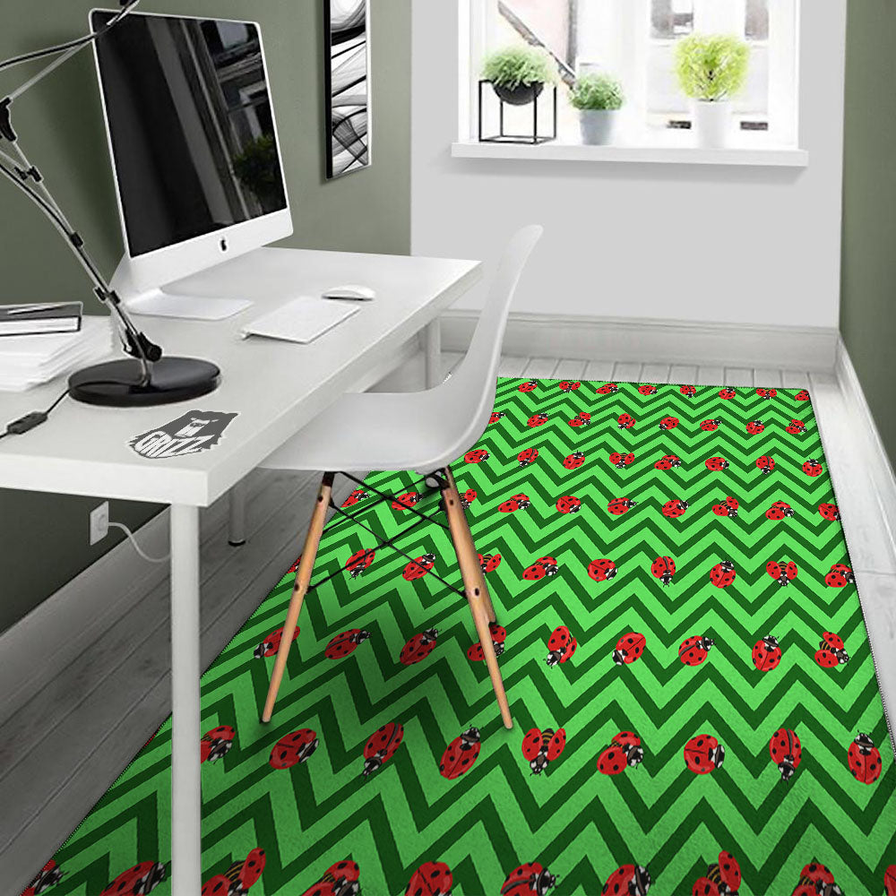 Ladybug Zigzag Green Pattern Floor Mat-grizzshop