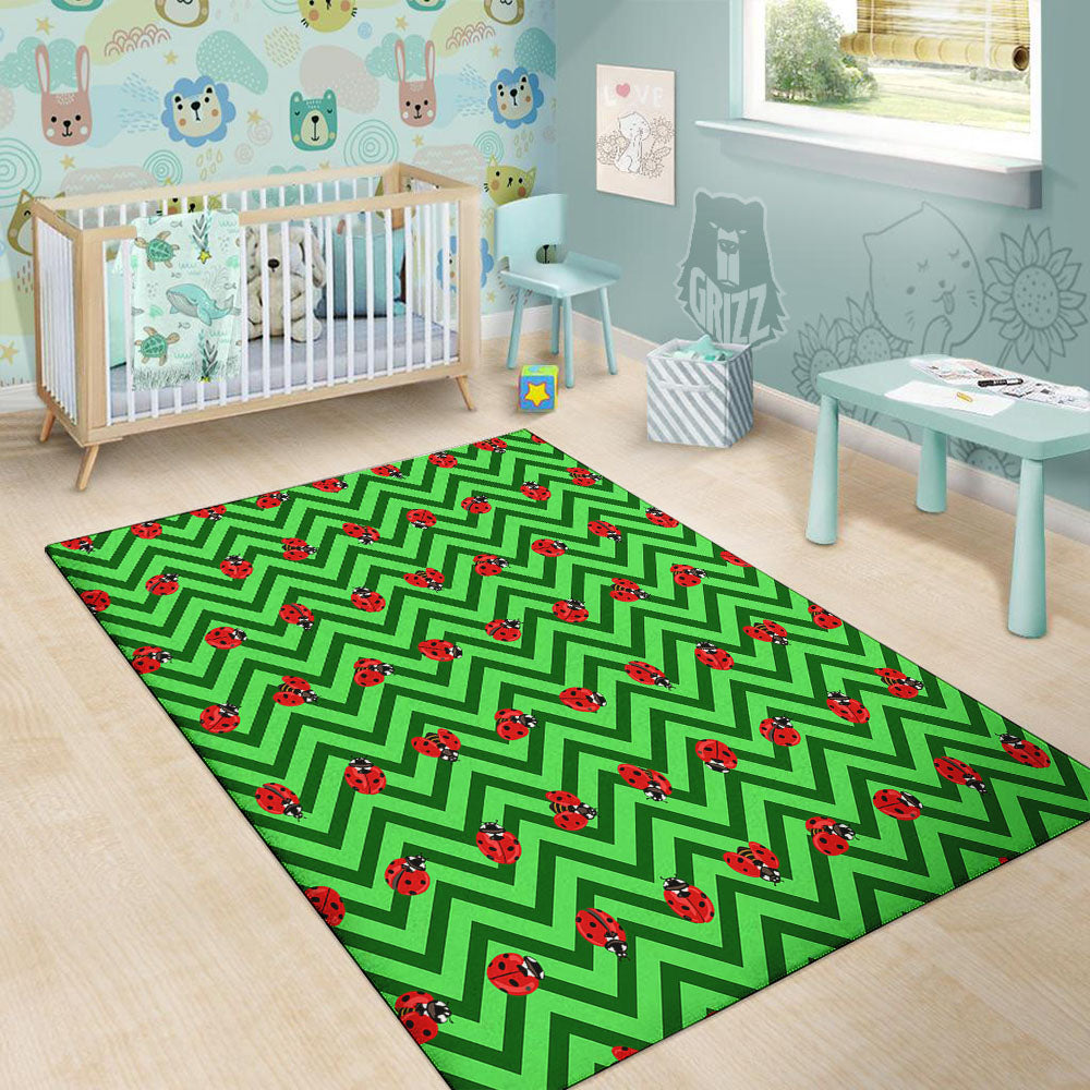 Ladybug Zigzag Green Pattern Floor Mat-grizzshop