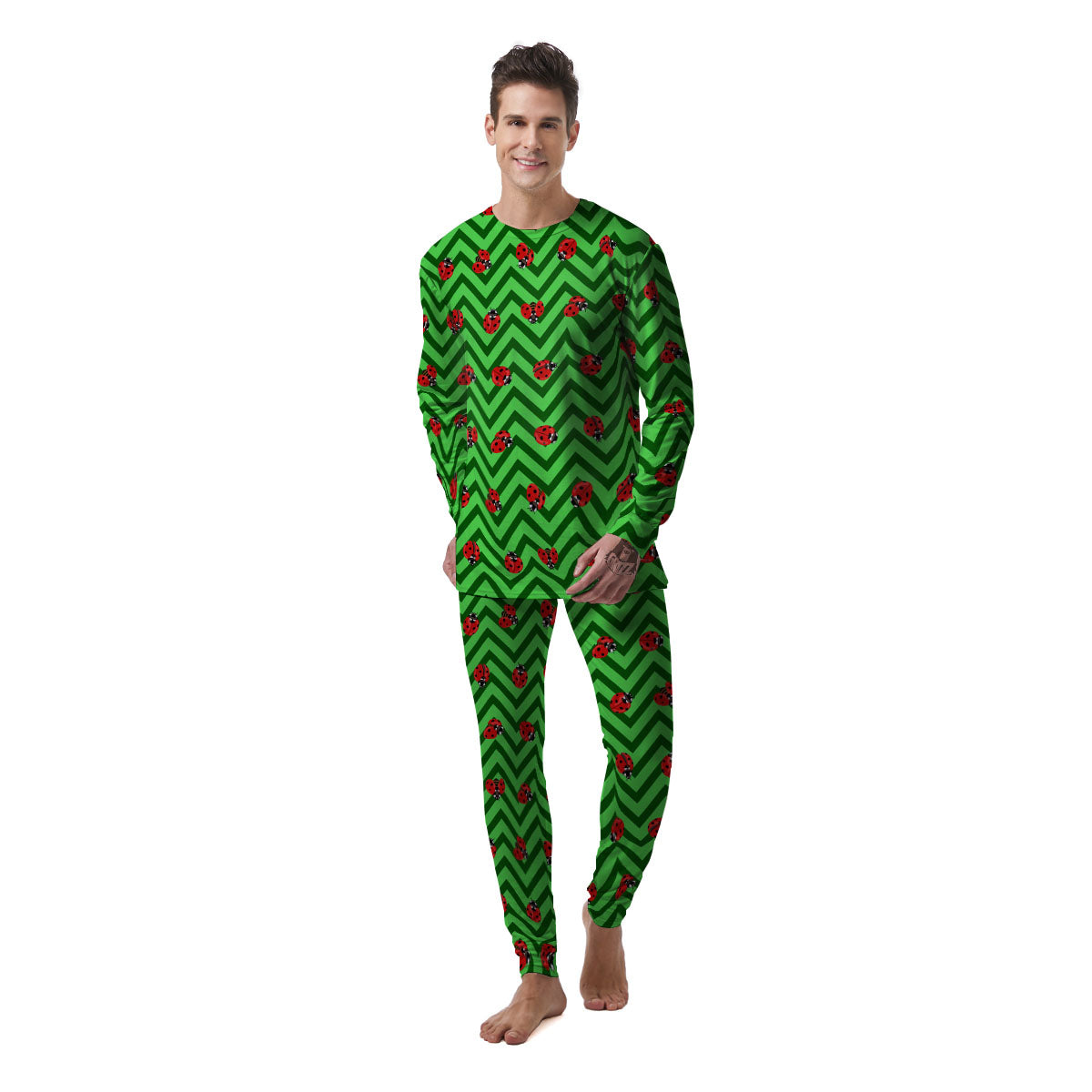 Ladybug Zigzag Green Pattern Men's Pajamas-grizzshop