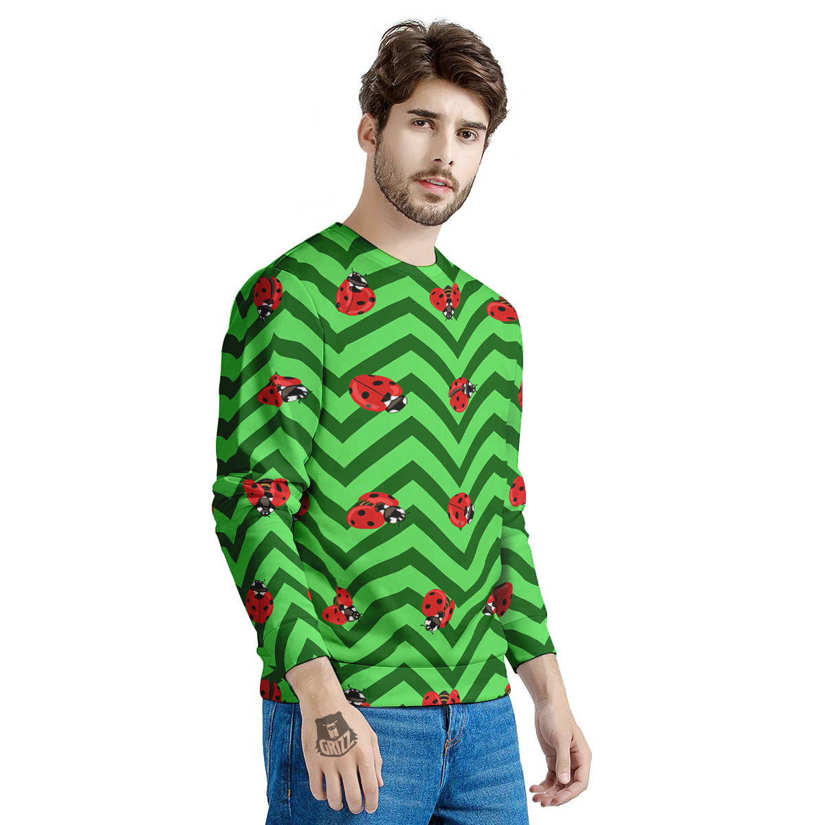 Ladybug Zigzag Green Pattern Men's Sweatshirt-grizzshop