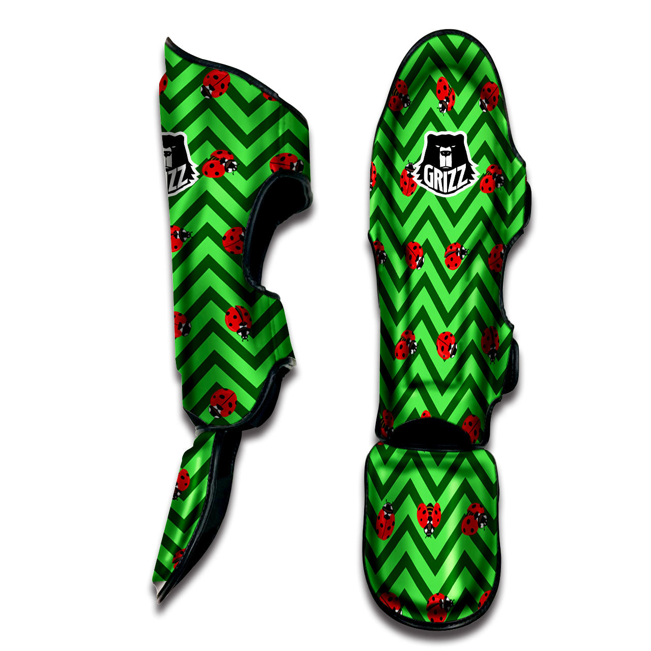 Ladybug Zigzag Green Pattern Muay Thai Shin Guards-grizzshop