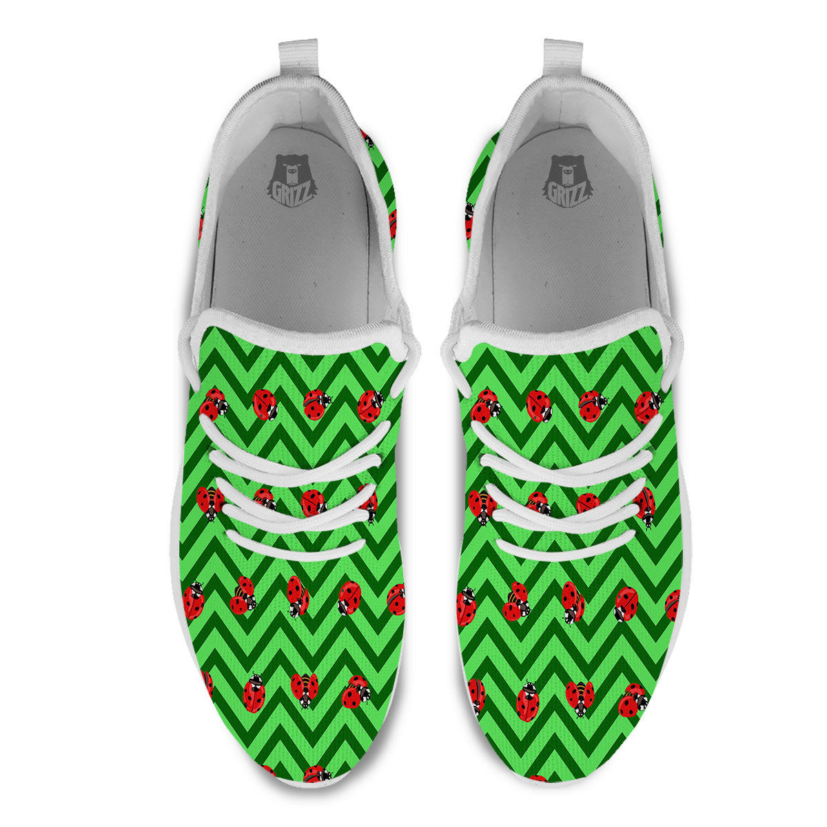 Ladybug Zigzag Green Pattern White Athletic Shoes-grizzshop
