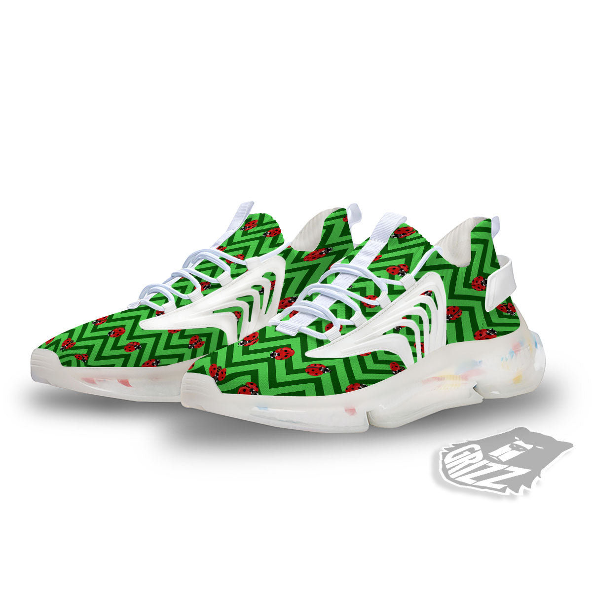 Ladybug Zigzag Green Pattern White Gym Shoes-grizzshop