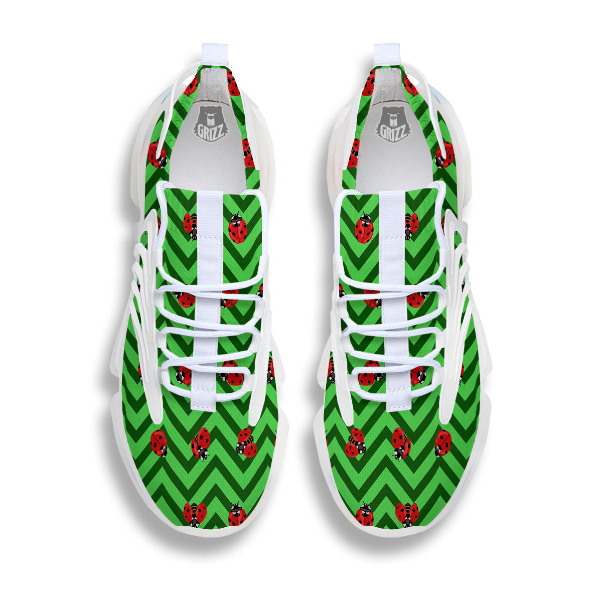 Ladybug Zigzag Green Pattern White Gym Shoes-grizzshop