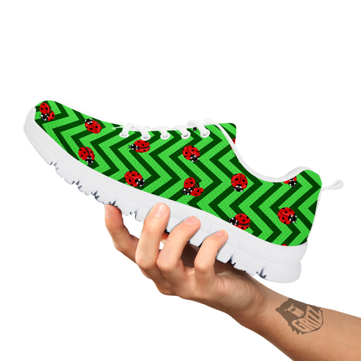 Ladybug Zigzag Green Pattern White Sneaker-grizzshop